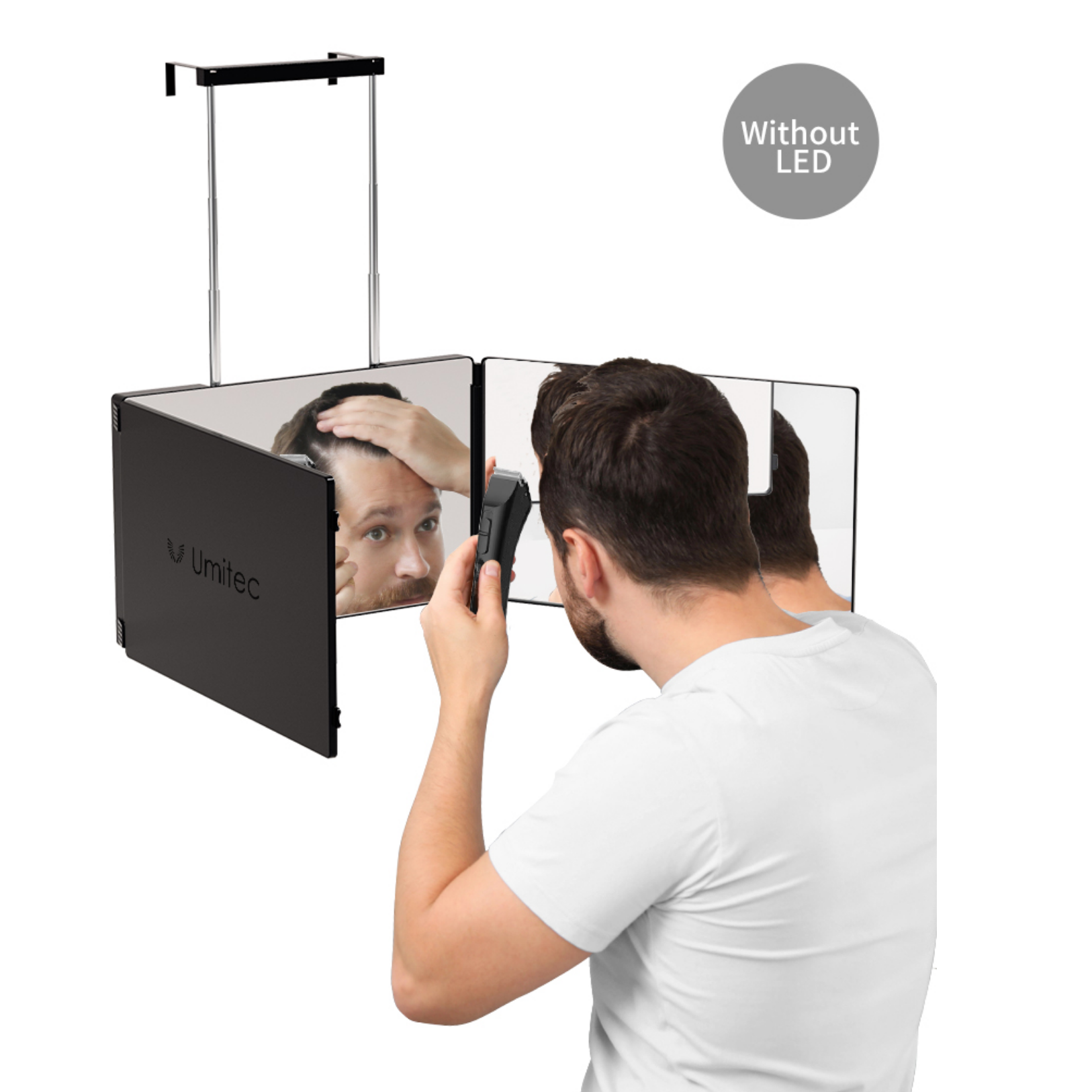 Folding side view of Umitec 3-Way Vanity Mirror for multi-angle makeup application