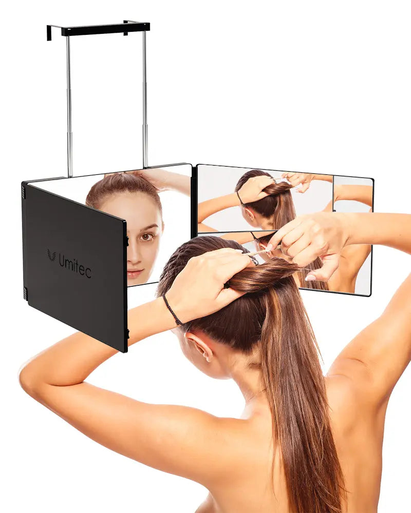 Umitec Trifold Vanity Mirror in compact folded position for easy storage and portability