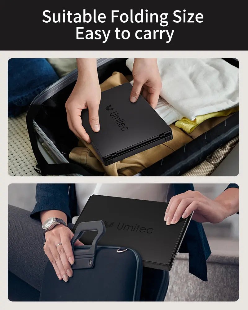 Tabletop usage of Umitec Trifold Vanity Mirror with adjustable viewing angles