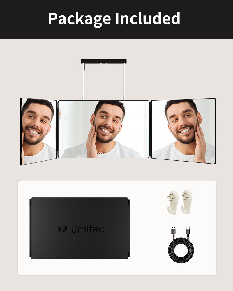 Umitec LED Lighted Mirror illuminating face for skincare and grooming precision