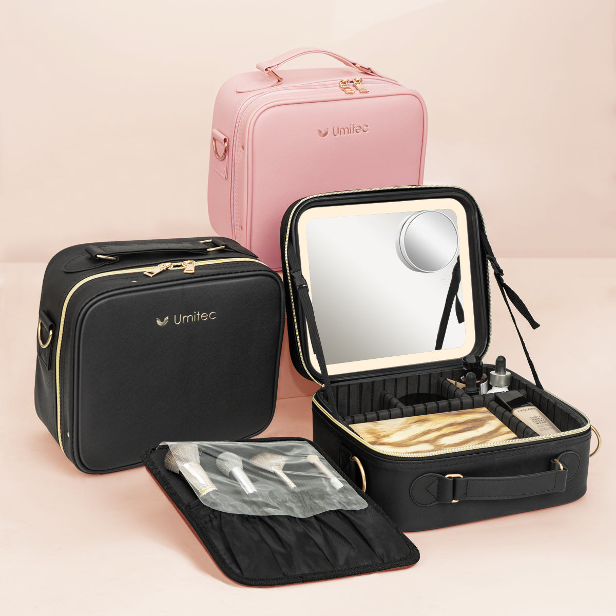 Umitec Makeup Kit Travel Bag with LED Mirror