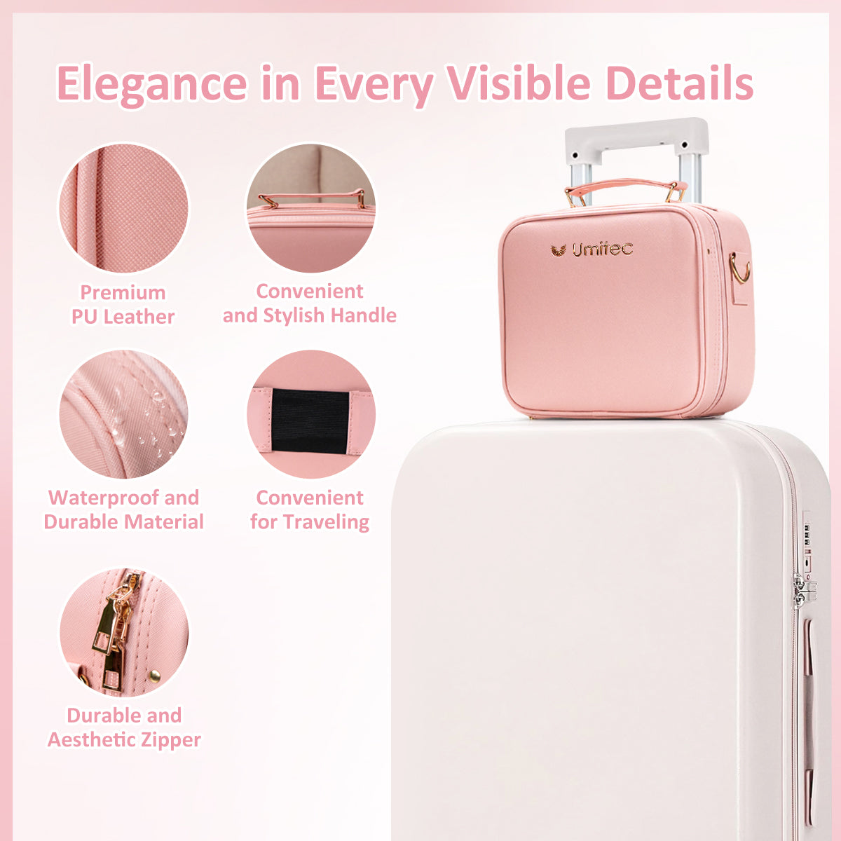 Umitec Makeup Kit Travel Bag with LED Mirror