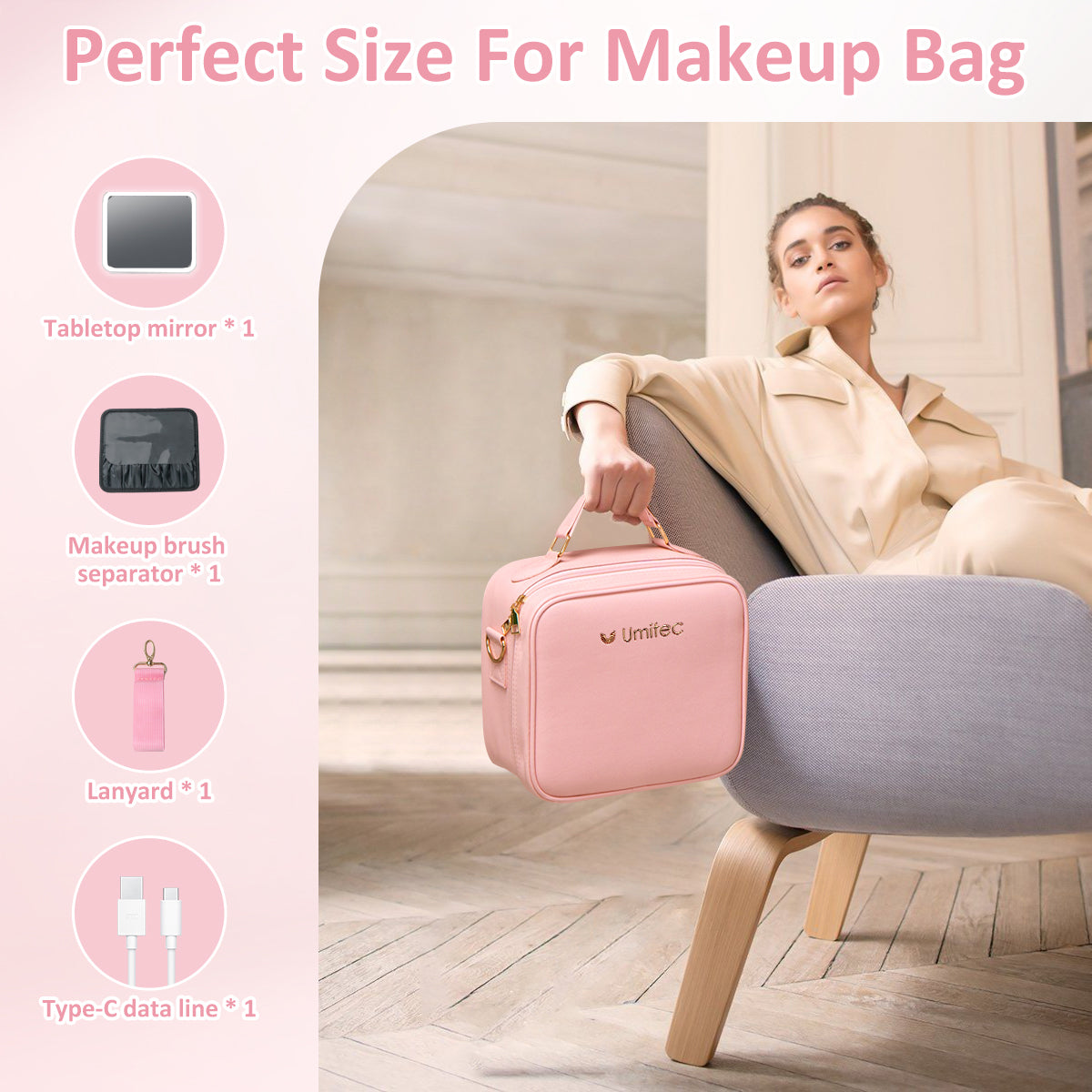 Umitec Makeup Kit Travel Bag with LED Mirror