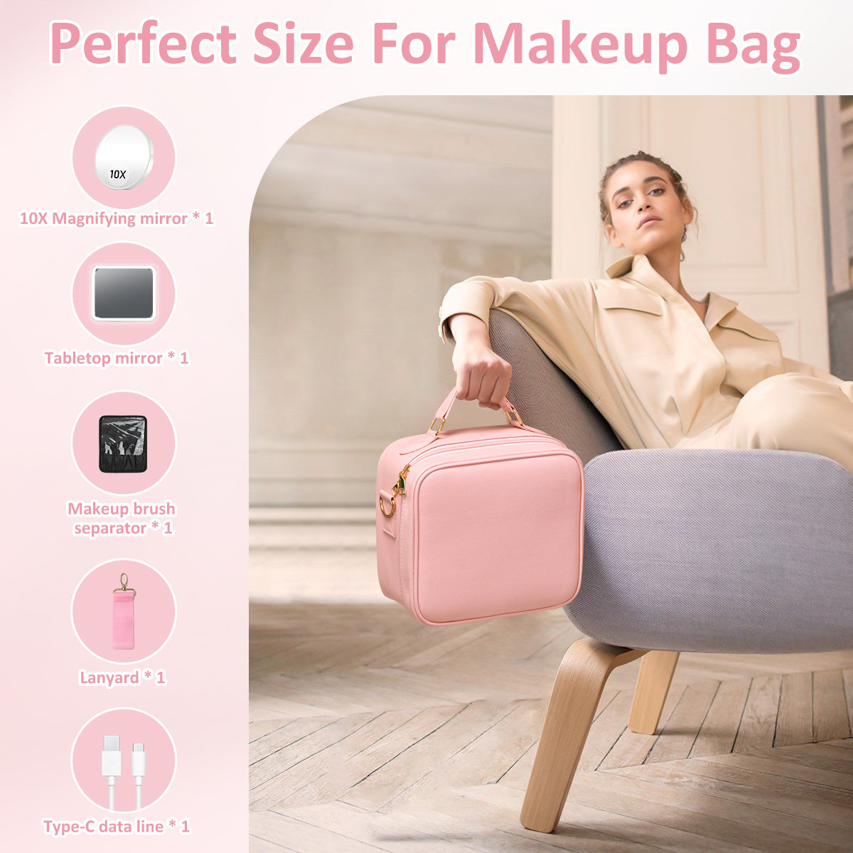 Umitec Makeup Kit Travel Bag with LED Mirror