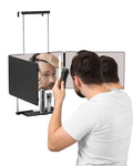 A man shaving his hair with Umitec Hook-on Trifold Mirror, the mirror has LED light and shelf