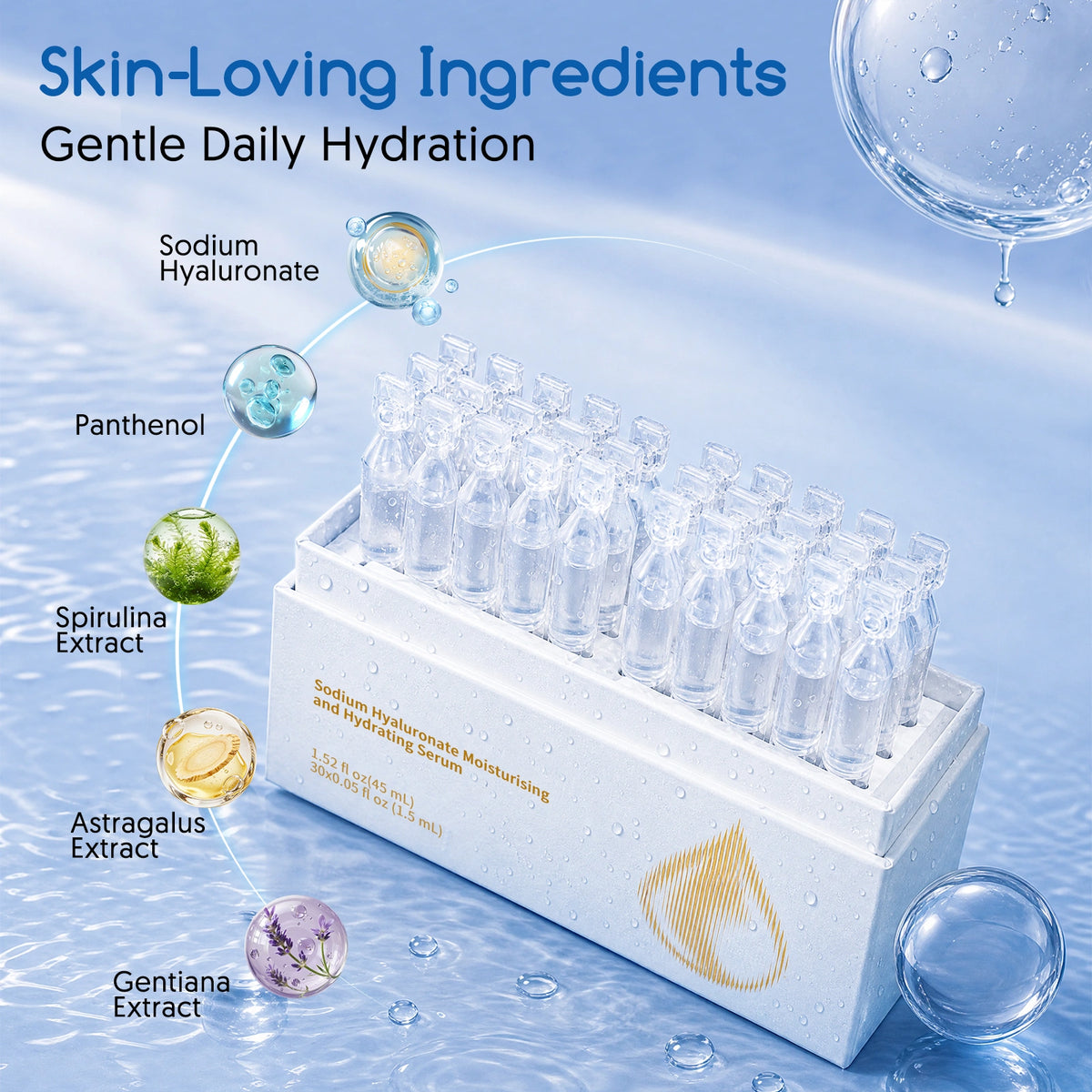 Umitec Moisturing and Hydrating Serum has skin-loving ingredients, including sodium hyaluronate, panthenol, spirulina extract, astragalus extract and gentiana extract, for daily hydration