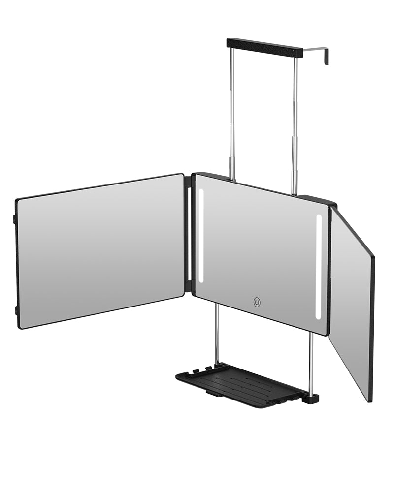Umitec Trifold mirror hook-on with LED light and shelf