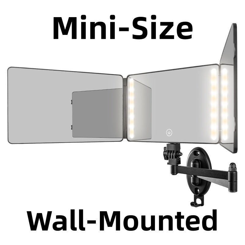 Umitec Trifold mirror mini-size wall-mounted with LED light