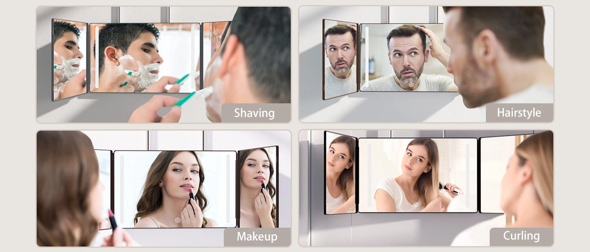 Usage of Umitec 3-way mirror, for shaving, hairstyle makeup and curling