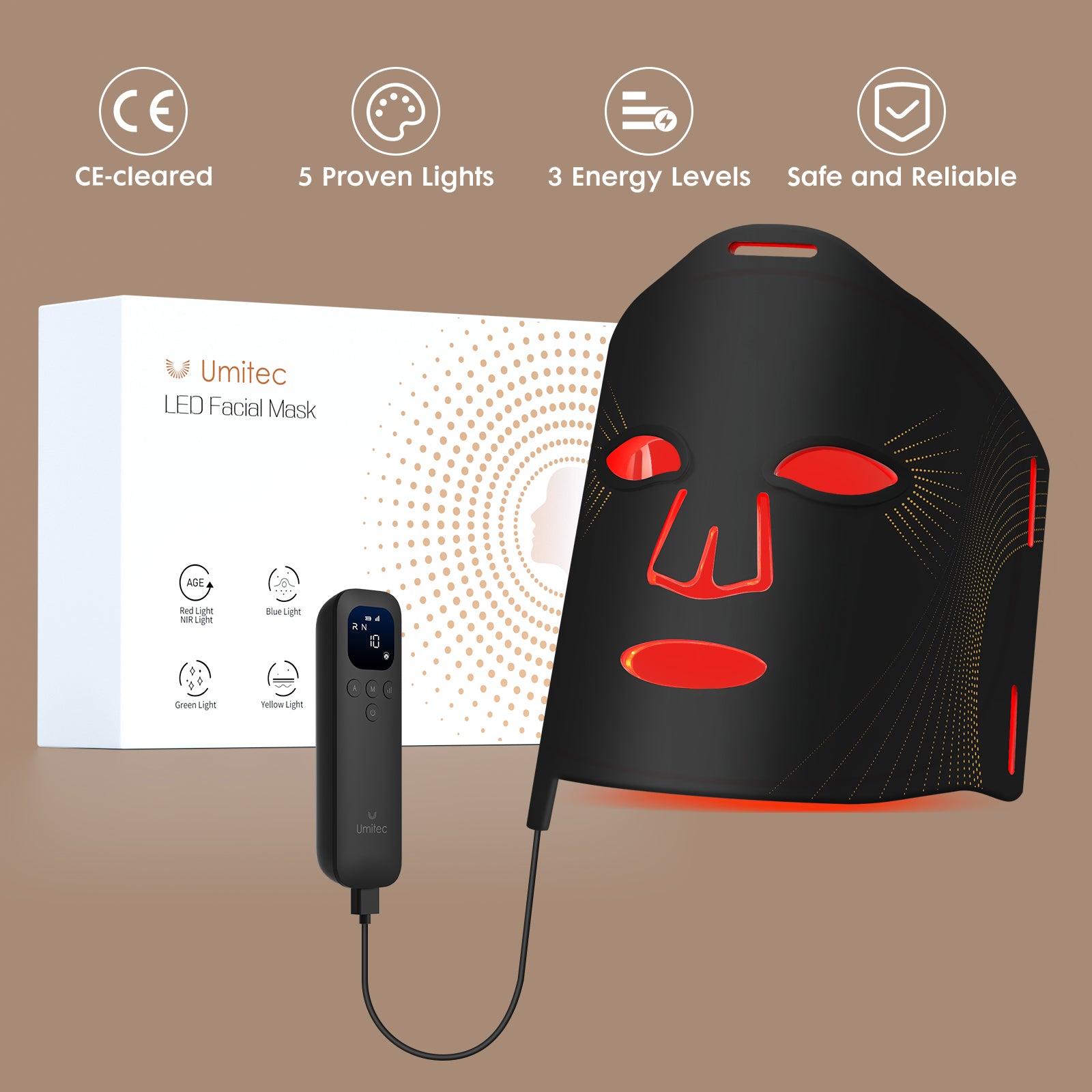 Black  Umitec LED Therapy Face Mask