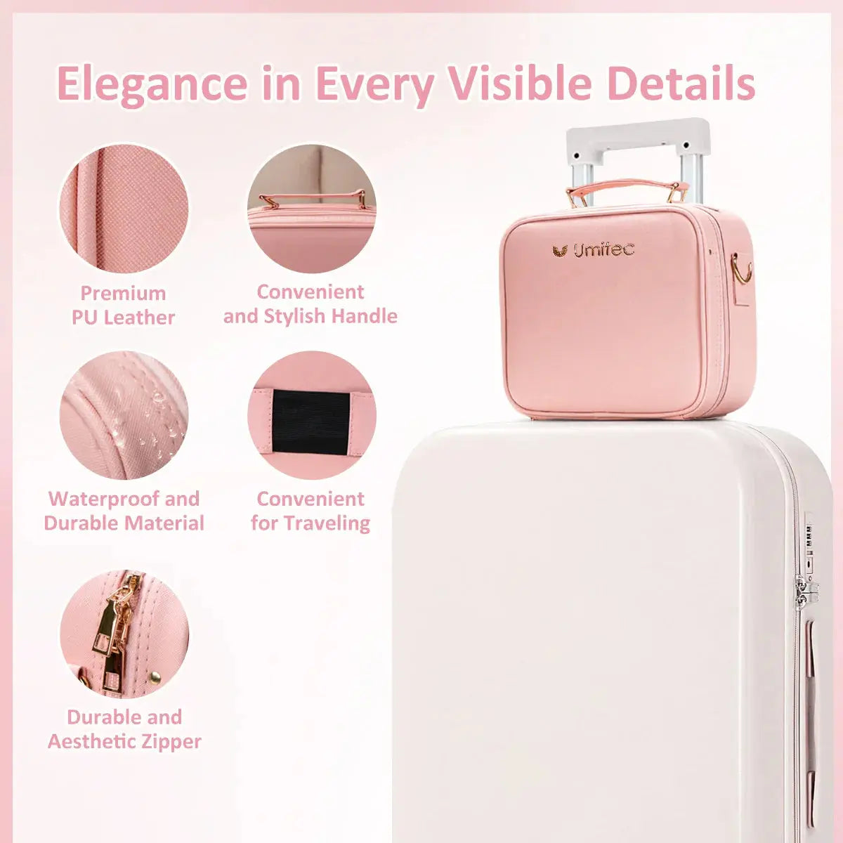 Umitec Makeup Kit Travel Bag with 3 color LED Mirror