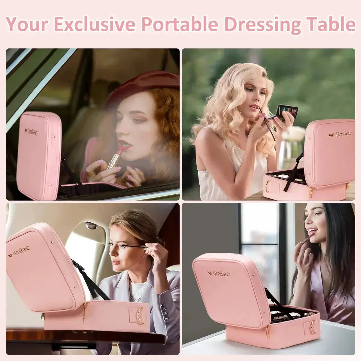 Umitec Makeup Kit Travel Bag with 3 color LED Mirror