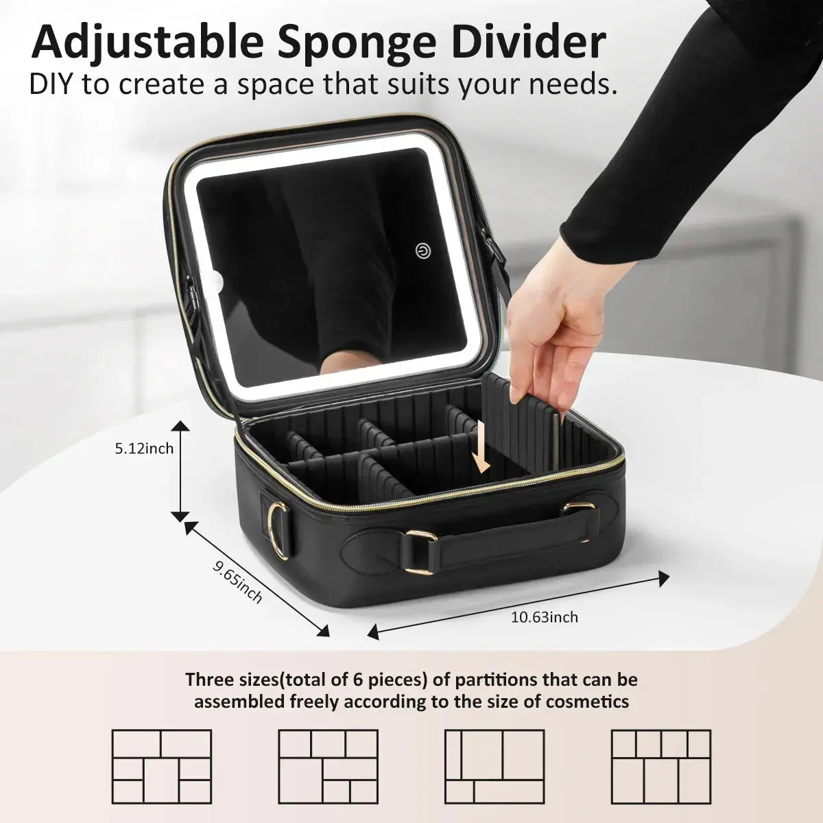 Umitec Makeup Kit Travel Bag with 3 color LED Mirror