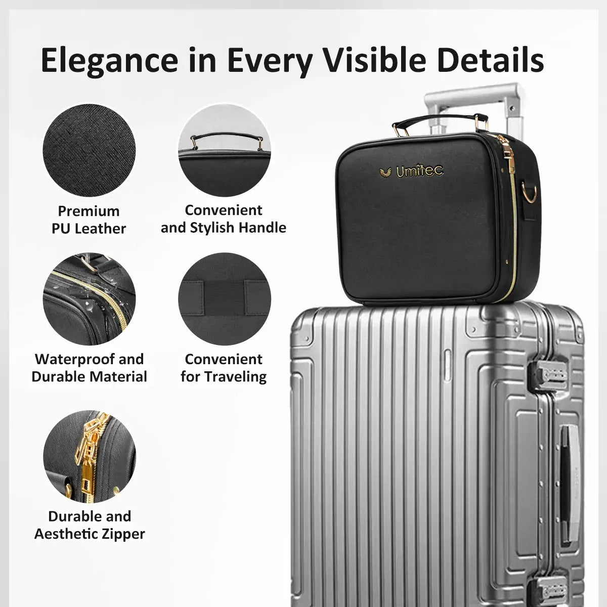 Umitec Makeup Kit Travel Bag with 3 color LED Mirror