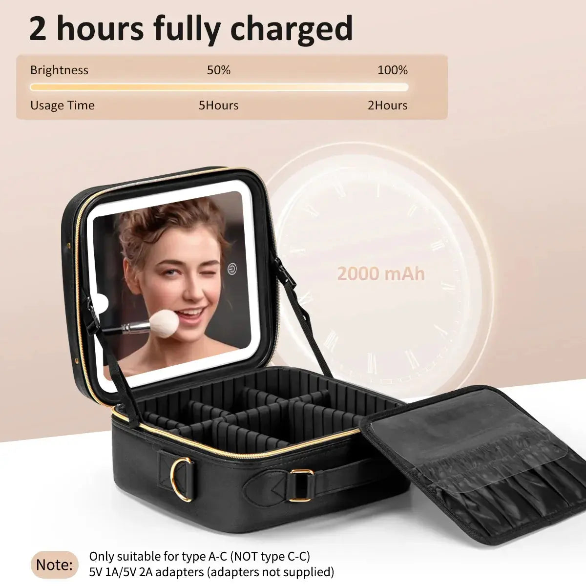 Umitec Makeup Kit Travel Bag with 3 color LED Mirror