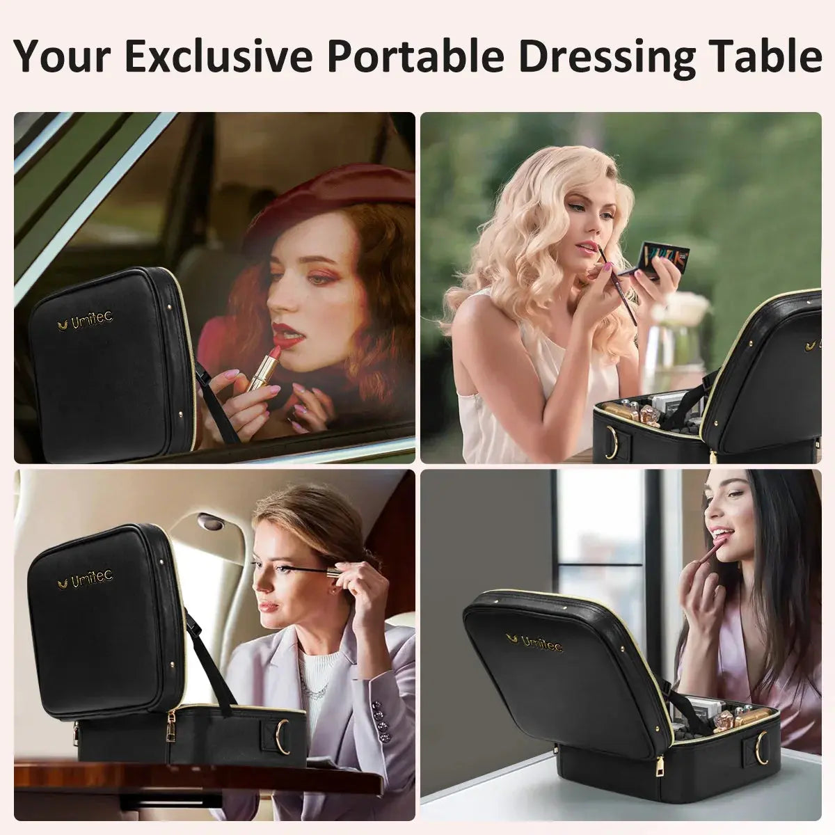 Umitec Makeup Kit Travel Bag with 3 color LED Mirror