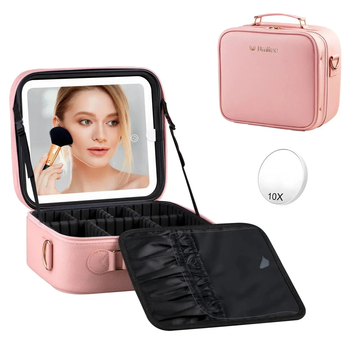 Umitec Makeup Kit Travel Bag with 3 color LED Mirror
