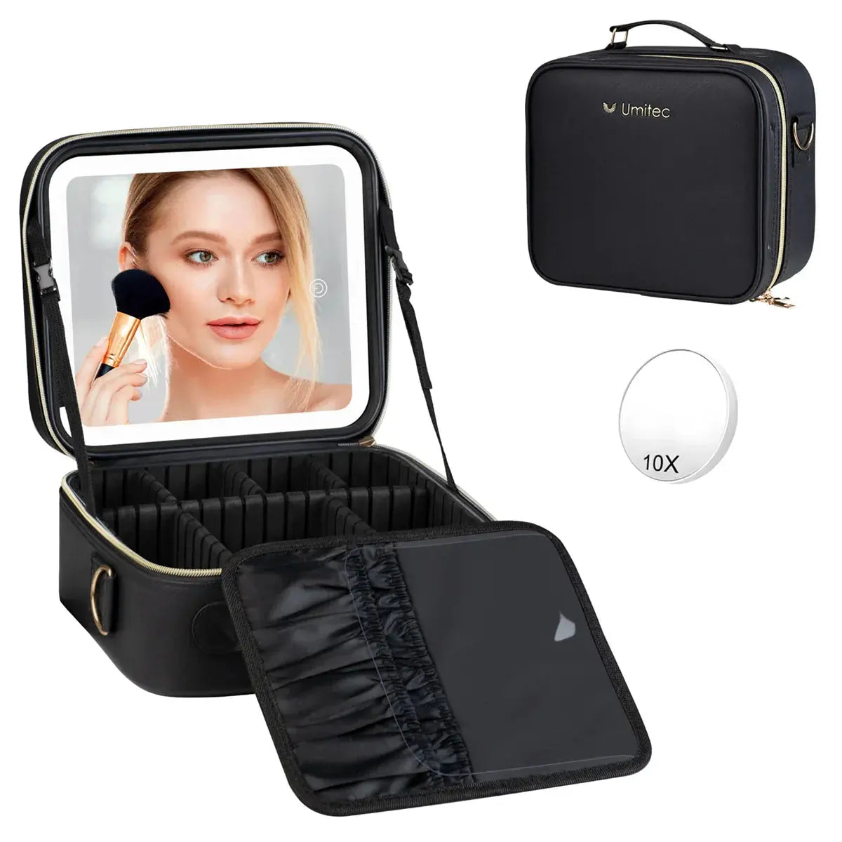 Umitec Makeup Kit Travel Bag with 3 color LED Mirror