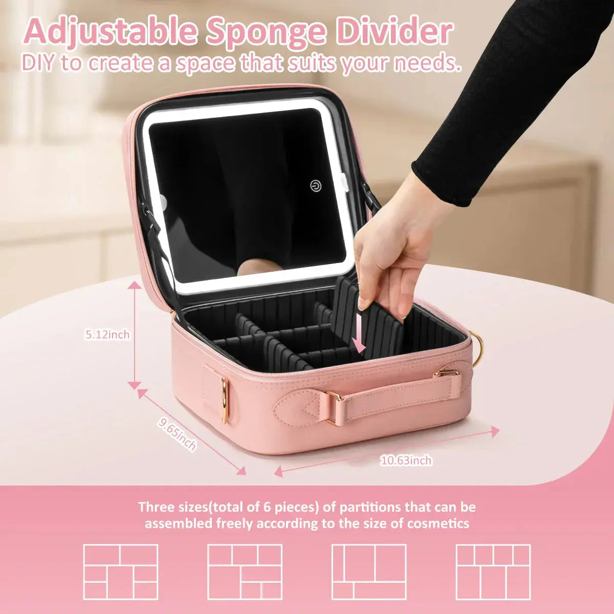 Umitec Makeup Kit Travel Bag with 3 color LED Mirror