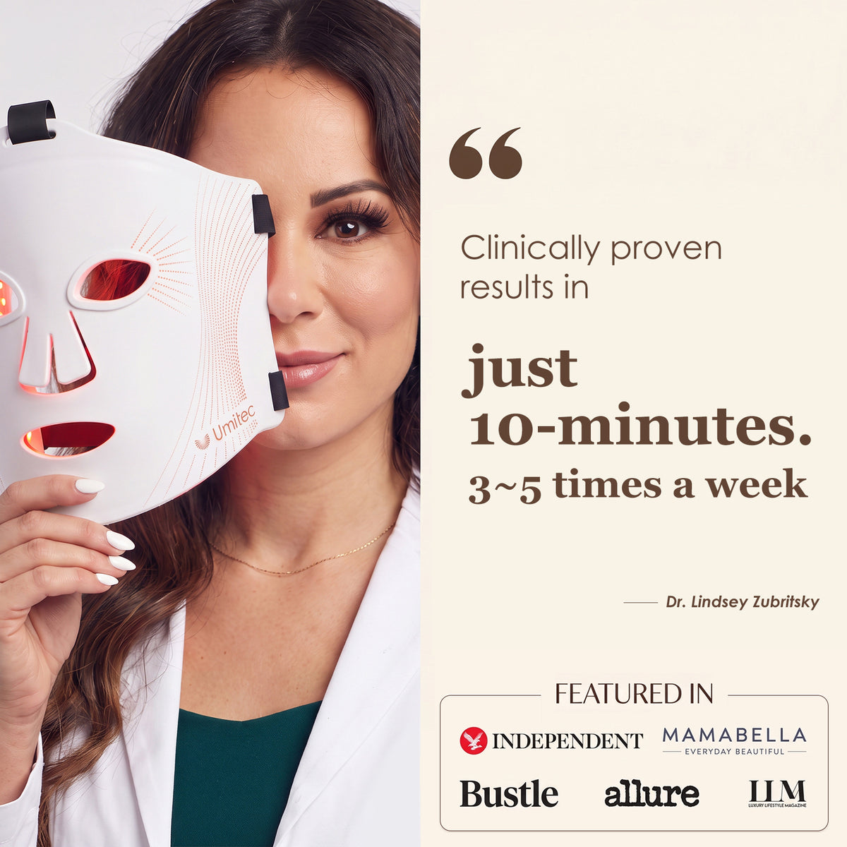Umitec Clinicaly Proven results in just 10-minutes, 3-5 times a week, proven by Dr. Lindsey Zubritisky