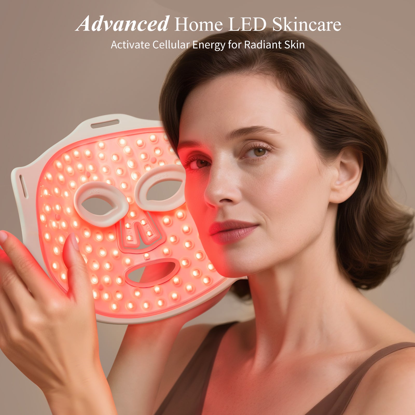 Woman using the Umitec LED Mask Series 2 for advanced home skincare with red light therapy.